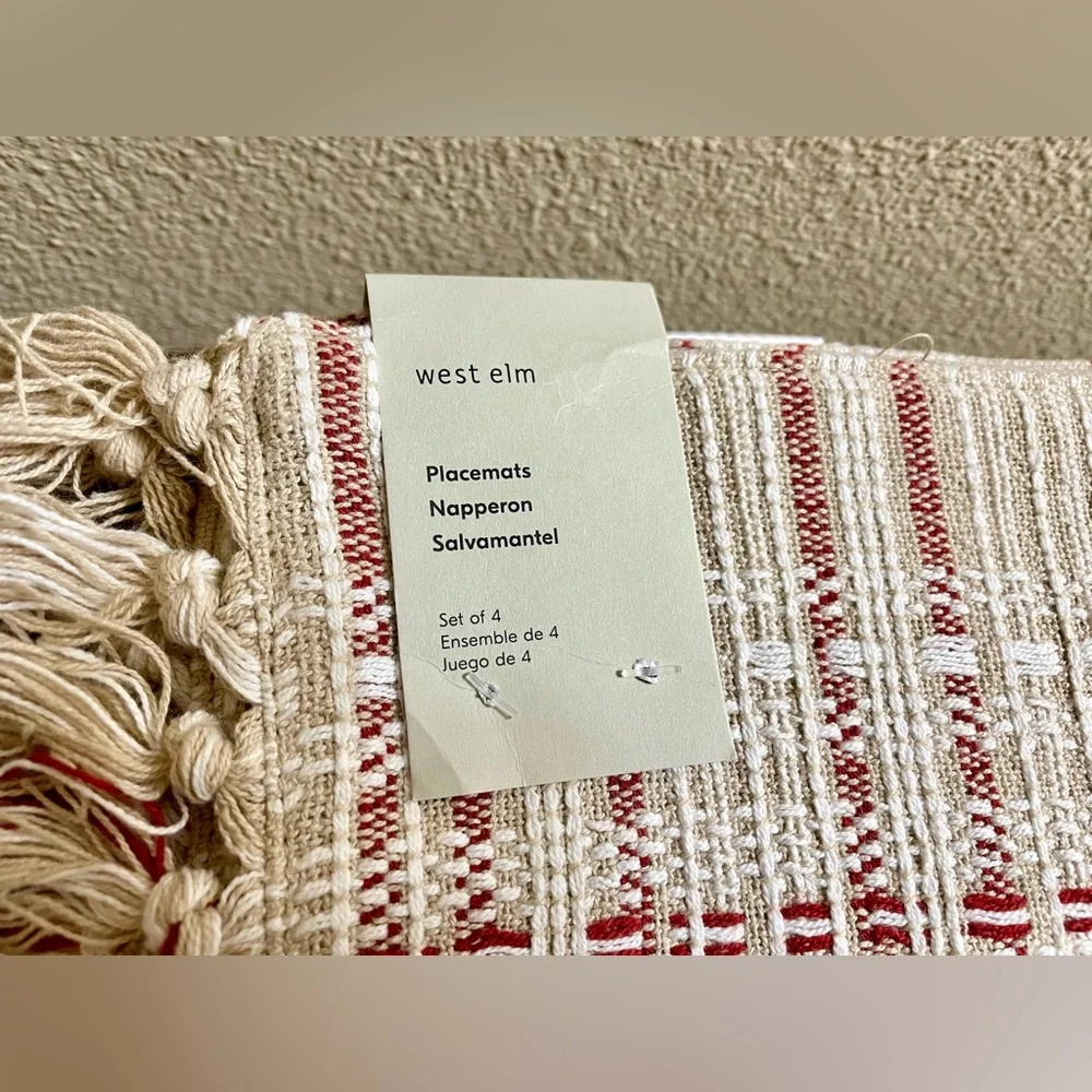 NWT West Elm Origins Embroidered 4-Piece Placemat Set
